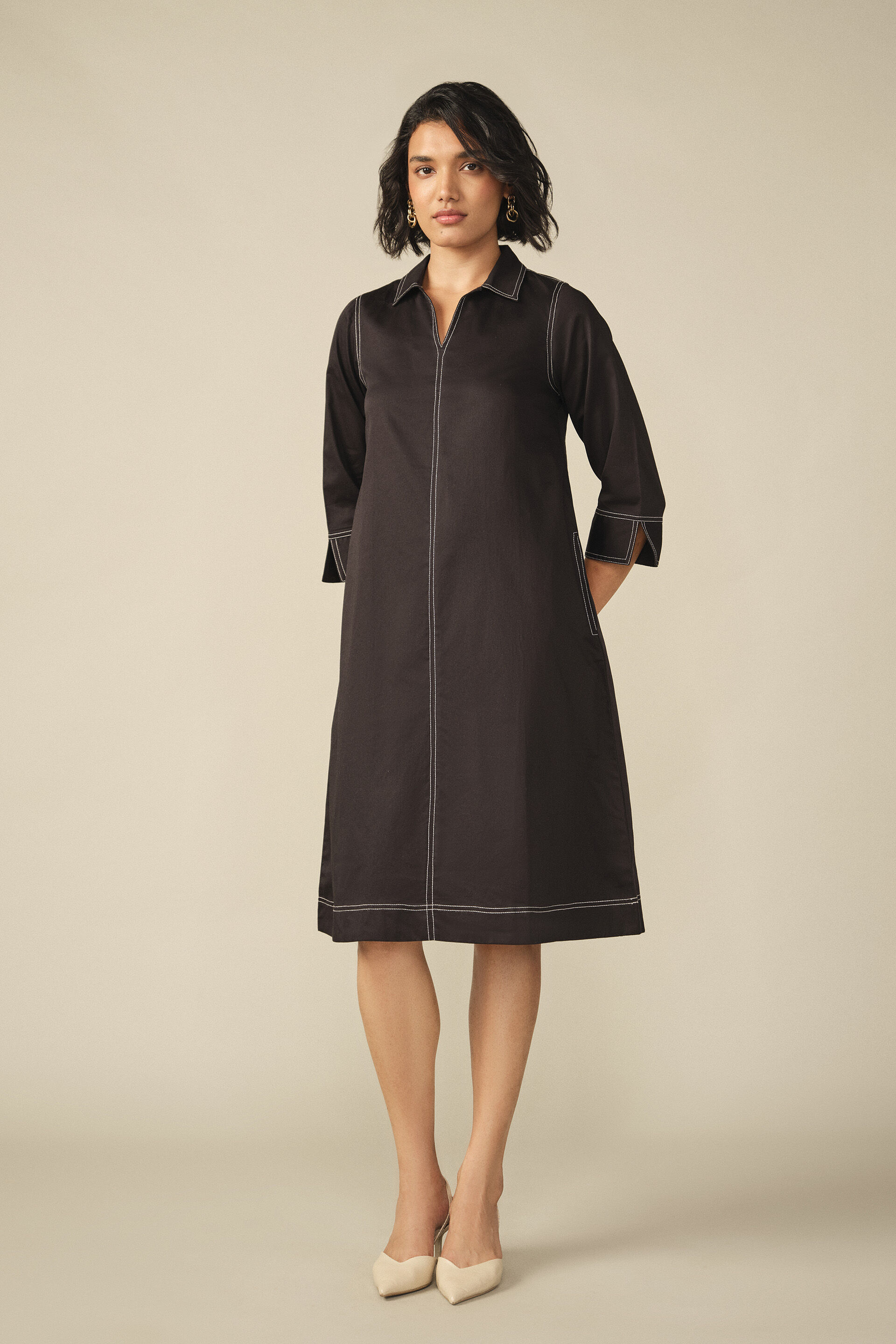 A-line Cotton Mini Dress in Black